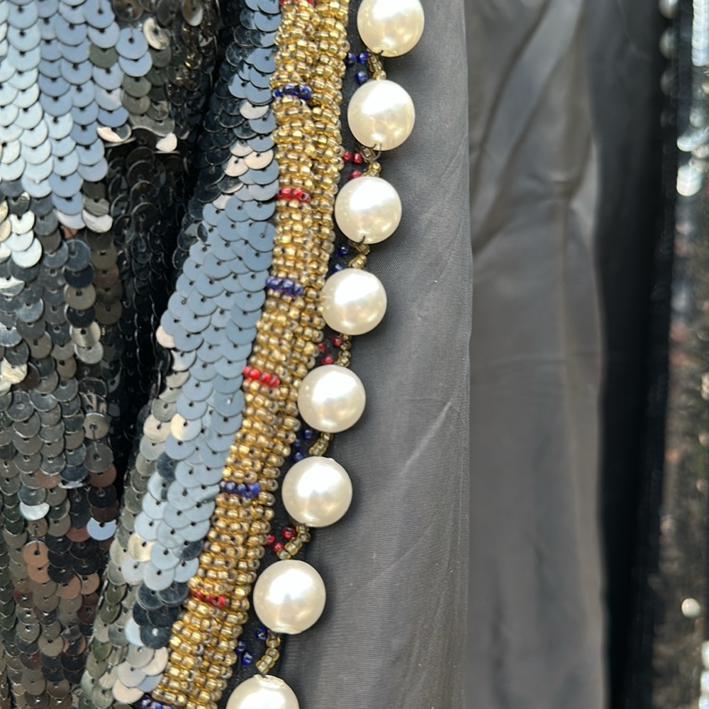 Oleg Cassini Black Tie Vtg Sequin Beaded Luxury Jacket Pearl Details. XL - Picture 11 of 13